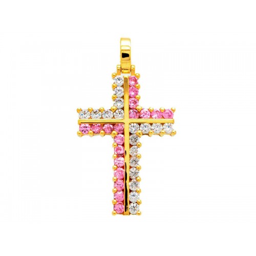 10379  / 14 καράτια, κόκκινο, χρυσό, λευκόχρυσο, σταυρός, γυναικείος Σταυροί