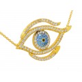 Κίτρινο κολιέ μάτι με γαλάζιες, μάυρες και λευκές πέτρες ζιργκόν