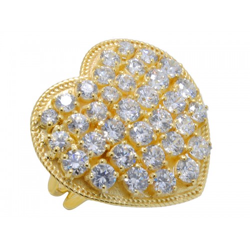 Γυναικείο δαχτυλίδι σε σχήμα καρδιά κίτρινο με λευκές ζιργκόν πέτρες