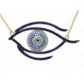Κίτρινο κολιέ μάτι με γαλάζιες, οινοπνευματί, μάυρες, μπλε και λευκές πέτρες ζιργκόν