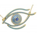 Κίτρινο κολιέ μάτι με γαλάζιες, μπλε και λευκές πέτρες ζιργκόν