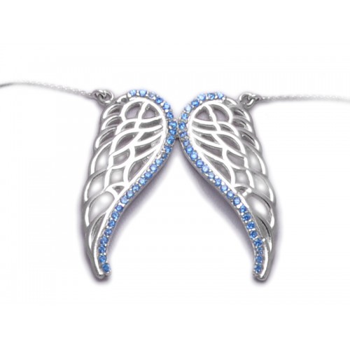 Kολιέ με φτερά αγγέλων σε άσπρο    χρώμα και  μπλε πέτρες