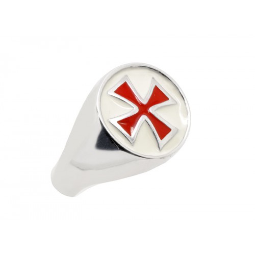 Δαχτυλίδι Ναϊτών Ιπποτών σε λευκόχρυσο με κόκκινο και άσπρο σμάλτο