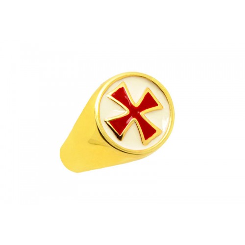Δαχτυλίδι Ναϊτών Ιπποτών σε κίτρινο χρυσό με κόκκινο και άσπρο σμάλτο