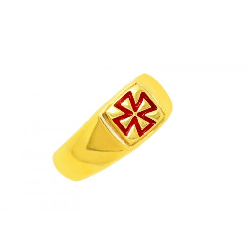 Δαχτυλίδι Ναϊτών Ιπποτών σε κίτρινο χρυσό με κόκκινο σμάλτο