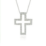 Σταυρός γυναικείος διπλός διασπώμενος σε κίτρινο και λευκό χρυσό με λευκές ζιργκόν πέτρες - Image 8