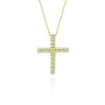 Σταυρός γυναικείος διπλός διασπώμενος σε κίτρινο και λευκό χρυσό με λευκές ζιργκόν πέτρες - Image 6