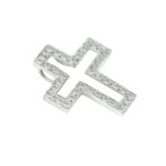 Σταυρός γυναικείος διπλός διασπώμενος σε κίτρινο και λευκό χρυσό με λευκές ζιργκόν πέτρες - Image 4