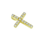 Σταυρός γυναικείος διπλός διασπώμενος σε κίτρινο και λευκό χρυσό με λευκές ζιργκόν πέτρες - Image 3
