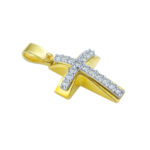 Σταυρός γυναικείος σε κίτρινο χρυσό με ζιργκόν πέτρες