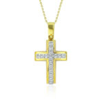 Σταυρός γυναικείος σε κίτρινο χρυσό με ζιργκόν πέτρες - Image 2