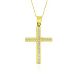 Σταυρός γυναικείος με λευκές πέτρες σε κίτρινο χρυσό  - Image 2