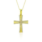 Σταυρός γυναικείος σε κίτρινο με λευκές πέτρες - Image 2