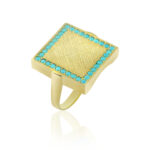 Ασημένιο επίχρυσο γυναικείο δαχτυλίδι με τυρκουάζ  πέτρες 