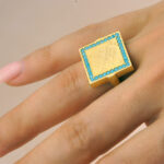 Ασημένιο επίχρυσο γυναικείο δαχτυλίδι με τυρκουάζ  πέτρες  - Image 2